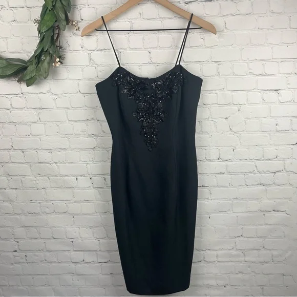 Alex Evenings | Dresses | Alex Evenings Bead And Sequin Spaghetti Strap  Cocktail Black Dress Size 6 | Poshmark